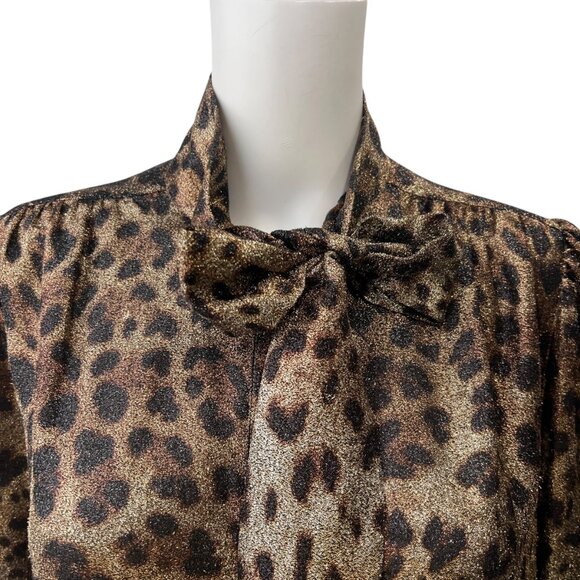 $1295 NWT Dolce&Gabbana Brown Leopard Pussy Bow Metallic Blouse Top IT 42/6 - Picture 2 of 8